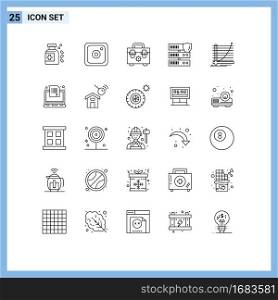 Group of 25 Lines Signs and Symbols for goal, curve, tools, chart, security Editable Vector Design Elements
