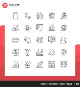 Group of 25 Lines Signs and Symbols for hand, business, award, work, fire Editable Vector Design Elements
