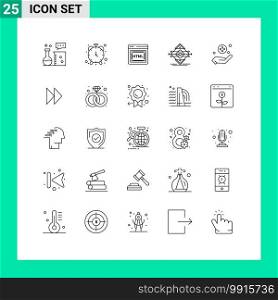 Group of 25 Lines Signs and Symbols for handcare, sign, timepiece, road, traffic Editable Vector Design Elements