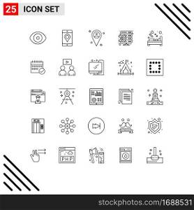 Group of 25 Lines Signs and Symbols for hotel, bedroom, location, setting, hosting Editable Vector Design Elements
