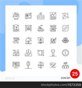 Group of 25 Lines Signs and Symbols for page, document, reading, data, tourism Editable Vector Design Elements