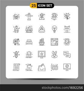 Group of 25 Lines Signs and Symbols for party, birthday, mask, decorate, plant Editable Vector Design Elements