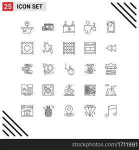 Group of 25 Lines Signs and Symbols for pot, human, battery, body, energy Editable Vector Design Elements