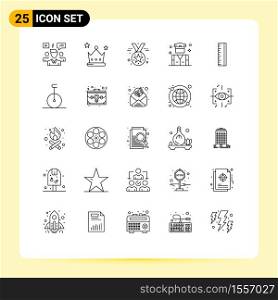 Group of 25 Lines Signs and Symbols for scale, police, wreath, people, medal Editable Vector Design Elements