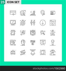 Group of 25 Lines Signs and Symbols for sms, pointer, control, map, eye Editable Vector Design Elements