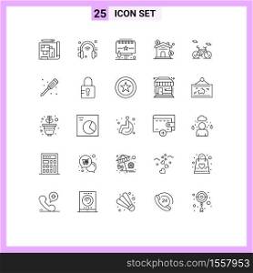 Group of 25 Lines Signs and Symbols for transport, real, ads, investment, asset Editable Vector Design Elements