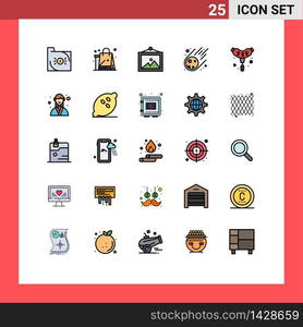 Group of 25 Modern Filled line Flat Colors Set for bbq, meteorite, cloths, asteroid, wall Editable Vector Design Elements