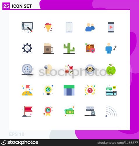 Group of 25 Modern Flat Colors Set for play, team, smart phone, users, friends Editable Vector Design Elements