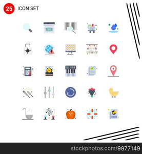 Group of 25 Modern Flat Colors Set for water, drop, barcode, cart, shopping Editable Vector Design Elements