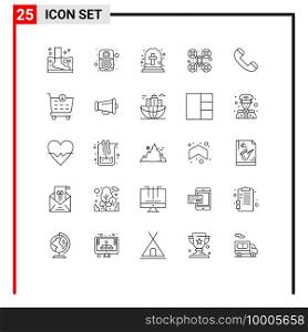 Group of 25 Modern Lines Set for call, drone camera, speaker, camera, tomb Editable Vector Design Elements