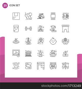 Group of 25 Modern Lines Set for communication, view, consultation, thumbnails, support Editable Vector Design Elements
