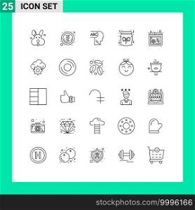 Group of 25 Modern Lines Set for computers, gear, candy, cloud, panel Editable Vector Design Elements