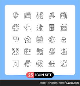 Group of 25 Modern Lines Set for money, currency, astronomy, sustainable, business Editable Vector Design Elements