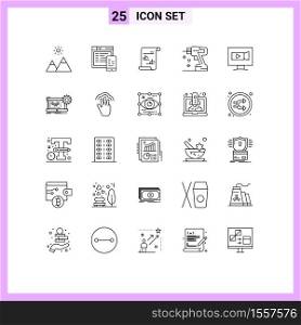 Group of 25 Modern Lines Set for screen, tool, file, instrument, construction Editable Vector Design Elements