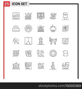 Group of 25 Modern Lines Set for tool, pencil, sleep, pay, finance Editable Vector Design Elements