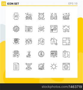 Group of 25 Modern Lines Set for wifi, home, schedule, cinema, movie Editable Vector Design Elements