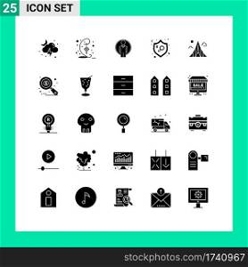 Group of 25 Modern Solid Glyphs Set for building, protection, user, law, feminism Editable Vector Design Elements