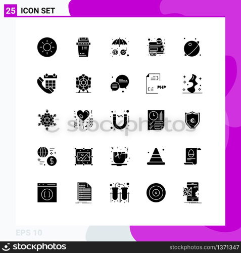 Group of 25 Modern Solid Glyphs Set for planet, astronomy, security, seo, marketing Editable Vector Design Elements