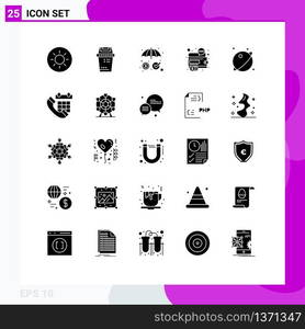 Group of 25 Modern Solid Glyphs Set for planet, astronomy, security, seo, marketing Editable Vector Design Elements