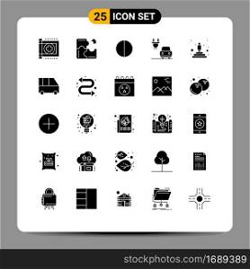 Group of 25 Modern Solid Glyphs Set for podium, electric, jigsaw, charge, quality Editable Vector Design Elements