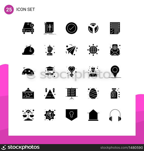 Group of 25 Solid Glyphs Signs and Symbols for analytics, graph, language, chart, ux Editable Vector Design Elements