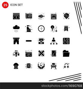 Group of 25 Solid Glyphs Signs and Symbols for bauble, web, fish, javascript, design Editable Vector Design Elements