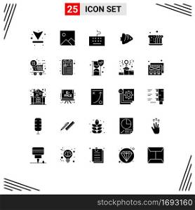 Group of 25 Solid Glyphs Signs and Symbols for bread, bakery, keyboard, banner, ocean Editable Vector Design Elements