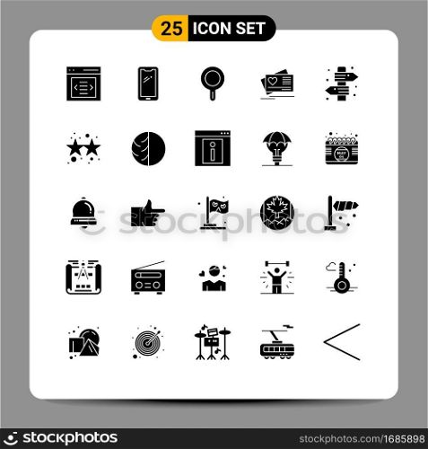 Group of 25 Solid Glyphs Signs and Symbols for campfire, wedding, iphone, heart, card Editable Vector Design Elements