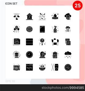 Group of 25 Solid Glyphs Signs and Symbols for cloud, files, juice, data, liquid Editable Vector Design Elements