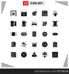 Group of 25 Solid Glyphs Signs and Symbols for design, web, dollar, page, international Editable Vector Design Elements