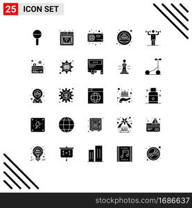 Group of 25 Solid Glyphs Signs and Symbols for discipline, taxi, computer, siren, vga Editable Vector Design Elements
