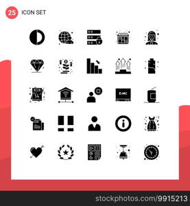 Group of 25 Solid Glyphs Signs and Symbols for female worker, avatar, device, workflow, iteration Editable Vector Design Elements
