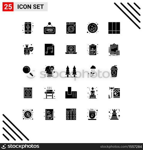 Group of 25 Solid Glyphs Signs and Symbols for grid, science, open, molecule, washing Editable Vector Design Elements