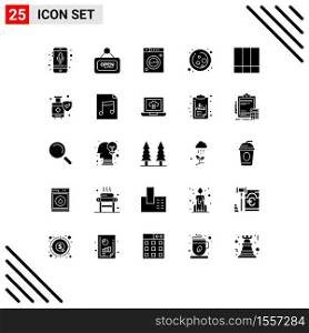 Group of 25 Solid Glyphs Signs and Symbols for grid, science, open, molecule, washing Editable Vector Design Elements