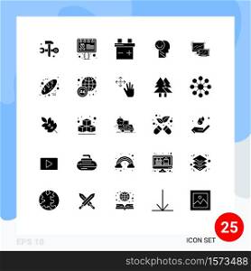 Group of 25 Solid Glyphs Signs and Symbols for laptop, computer, battery, optimism, human Editable Vector Design Elements