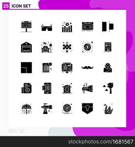 Group of 25 Solid Glyphs Signs and Symbols for record, record, smart, demo, revenue Editable Vector Design Elements