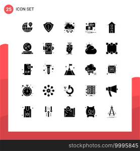 Group of 25 Solid Glyphs Signs and Symbols for shop front, buildings, hosting, placeholder, notification Editable Vector Design Elements