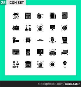 Group of 25 Solid Glyphs Signs and Symbols for stationery, notebook, web, jotter, restaurant Editable Vector Design Elements