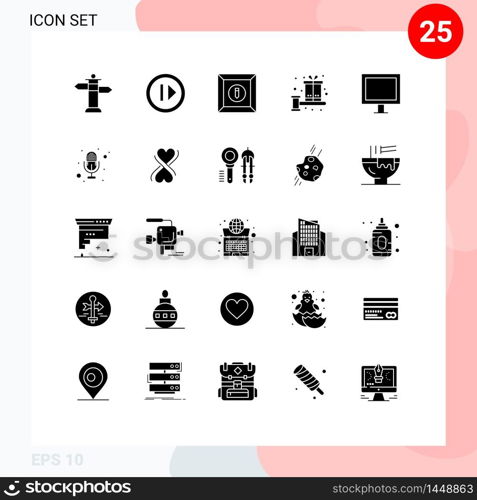 Group of 25 Solid Glyphs Signs and Symbols for television, appliances, edit, bonus, gift Editable Vector Design Elements
