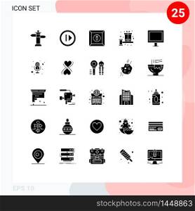 Group of 25 Solid Glyphs Signs and Symbols for television, appliances, edit, bonus, gift Editable Vector Design Elements