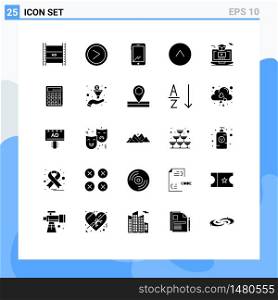 Group of 25 Solid Glyphs Signs and Symbols for up, arrow, right, iphone, mobile Editable Vector Design Elements