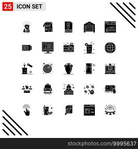 Group of 25 Solid Glyphs Signs and Symbols for warehouse, garage, shop, ecommerce, love Editable Vector Design Elements