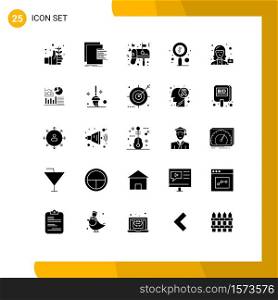 Group of 25 Solid Glyphs Signs and Symbols for zoom, search, valuation, scan, mail Editable Vector Design Elements