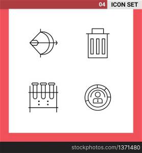 Group of 4 Filledline Flat Colors Signs and Symbols for aim, chemical flask, bow, interface, lab flask Editable Vector Design Elements