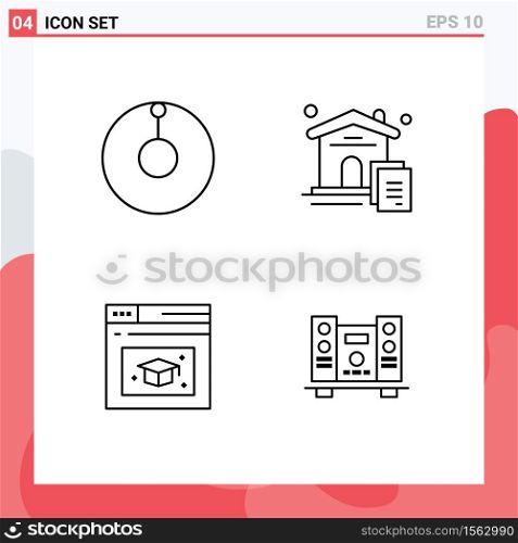Group of 4 Filledline Flat Colors Signs and Symbols for astronomy, woofer, house, web page, speaker Editable Vector Design Elements