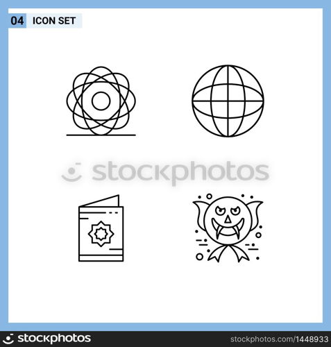 Group of 4 Filledline Flat Colors Signs and Symbols for atom, invitation, orbit, shipping, muslim Editable Vector Design Elements