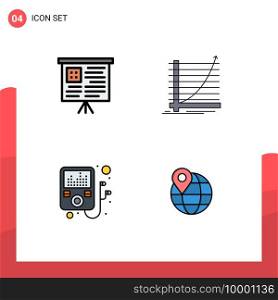 Group of 4 Filledline Flat Colors Signs and Symbols for board, location, chart, goal, globe Editable Vector Design Elements