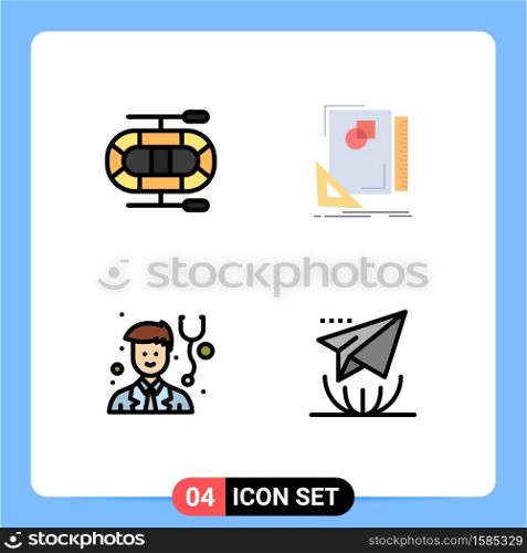 Group of 4 Filledline Flat Colors Signs and Symbols for boat, stethoscope, layout, sketching, internet Editable Vector Design Elements