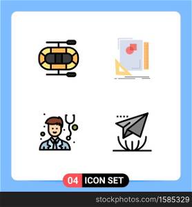 Group of 4 Filledline Flat Colors Signs and Symbols for boat, stethoscope, layout, sketching, internet Editable Vector Design Elements