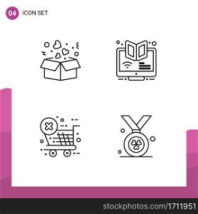 Group of 4 Filledline Flat Colors Signs and Symbols for box, course, love, learning, ecommerce Editable Vector Design Elements